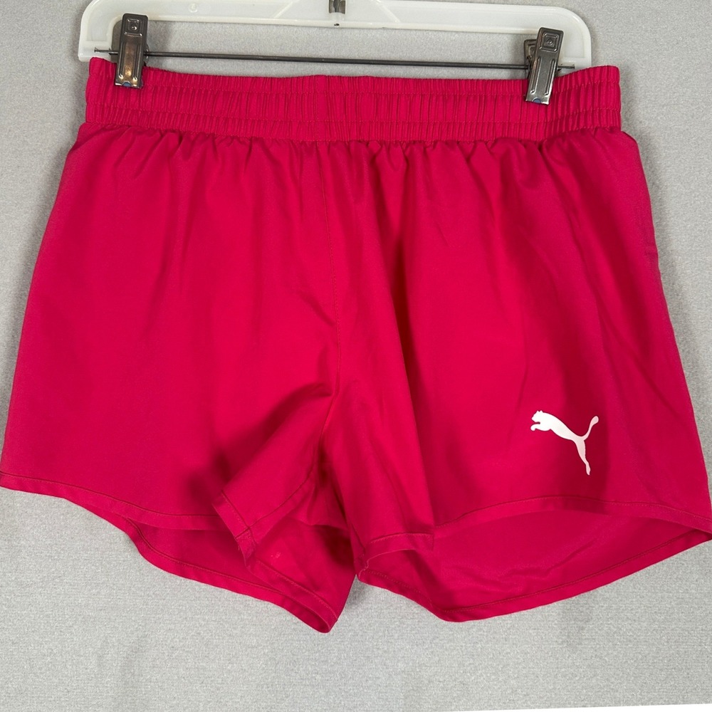 Puma Running Shorts Womens Medium Pink Logo Activewear Gym Workout Stretch Waist